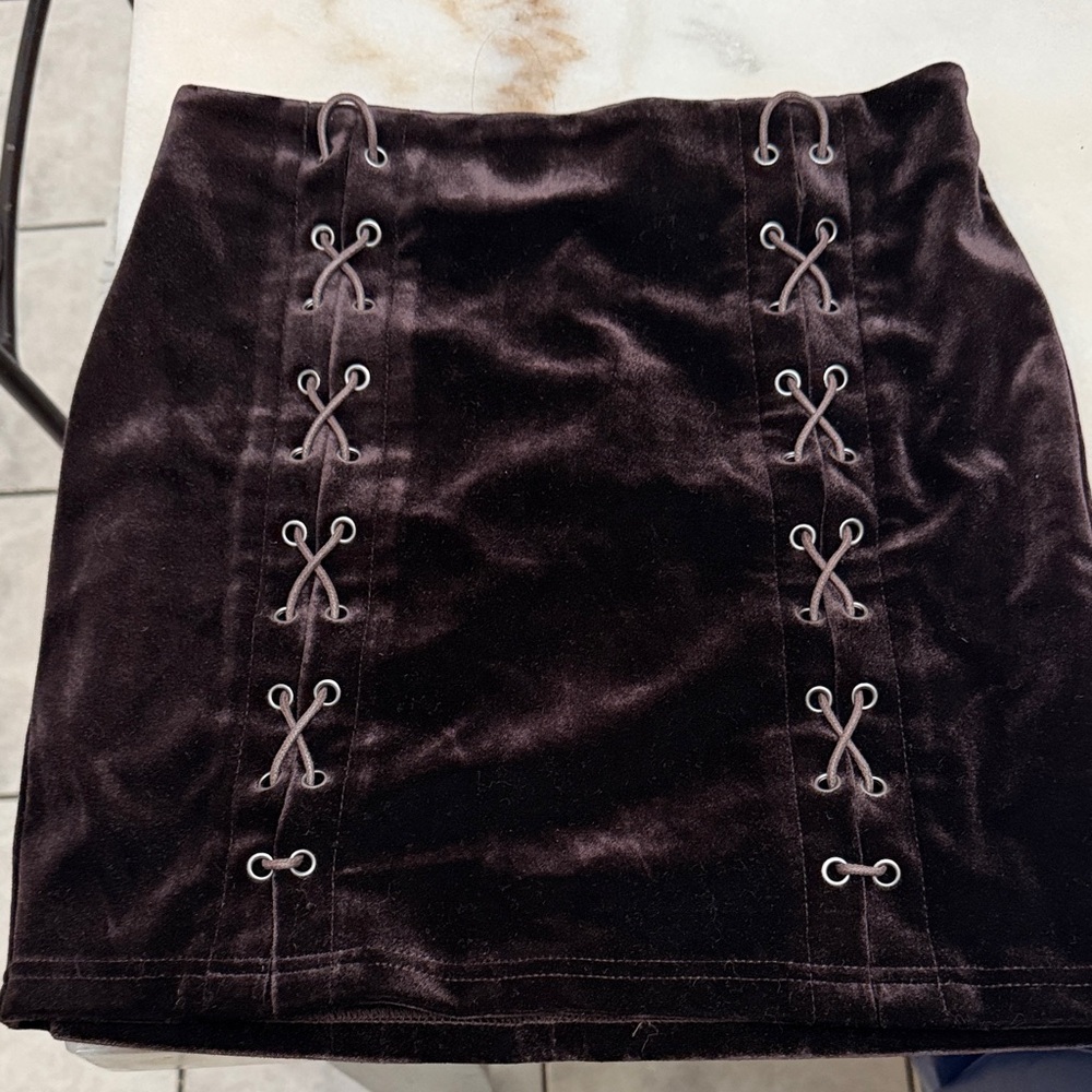 Forever 21 Dark Brown Velvet Lace-Up Mini Skirt